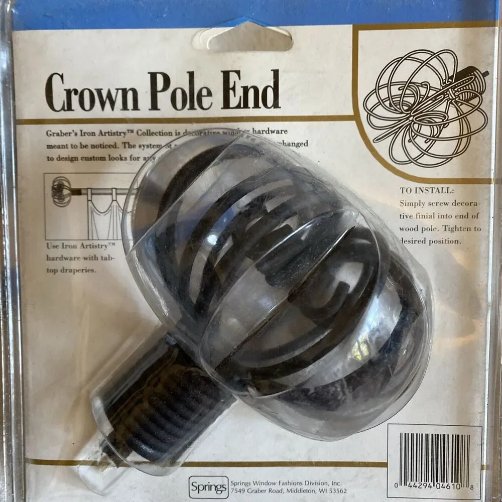 Graber Crown Pole Ends 1 Pair Black Iron- use 1 3/8